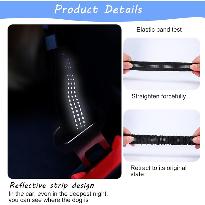 Автомобільні ремені безпеки для собак, регульовані, 2 шт. (Чорний + Синій)