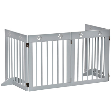 PawHut Barrier Dog 4 частини, 204 x 61 см складні ворота з 2 опорними ніжками, окремо стоячий щиток для собаки, дерев'яні сходові ворота для передпокою, сходи, світло-сірий | Аосом