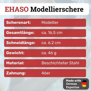 Ножиці моделювальні EHASO, титанові, 16,5 см, 46 зубців