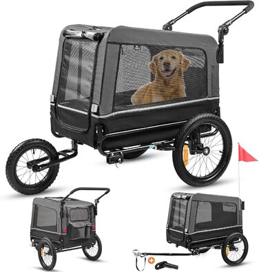 Універсальний візок для собак 3-в-1: причіп, візок-качалка, біговий візок. Об'єм багажника 240 літрів, подвійна підвіска, складний (антрацит)