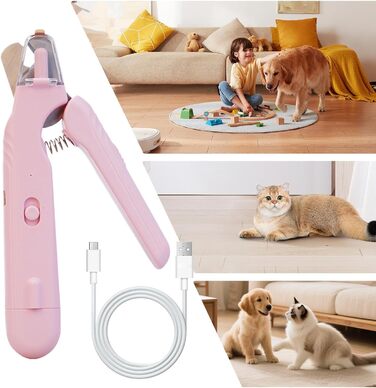 Триммер для нігтів собак з LED-підсвічуванням та акумулятором. Підходить для собак, цуценят. Рожевий колір.