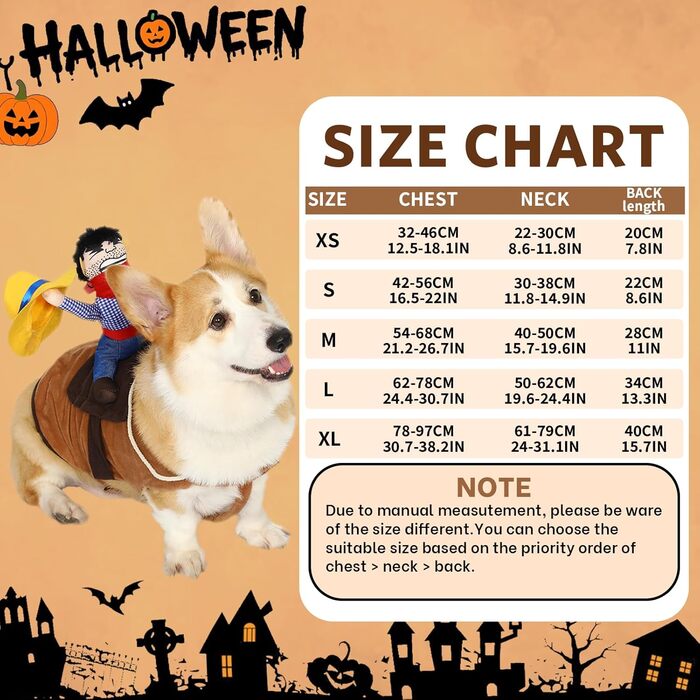 Костюм для собак T2Y Cowboy Rider: костюм лицаря з манекеном та капелюхом для Хелловіна, розмір S