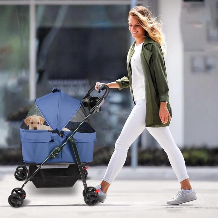 Дитяча коляска для собак та котів, складана, до 15 кг, з підстаканниками (Bleu, 50*65*99см)