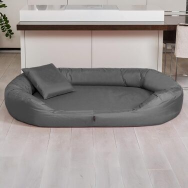 Ортопедичне ліжко для собак Tierlando® Sammy з віскоеластичним матрацом та високим бортиком з міцного поліестеру. Розмір: 140x105 см, колір: графіт. Забезпечує комфортний та суглобово-захисний сон.