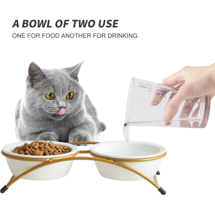 Набір мисок для котів ZONEYILA, 340 мл, керамічні миски для корму та води, підняті на металевій підставці, для котів та маленьких собак, проти блювоти, придатні для миття в посудомийній машині