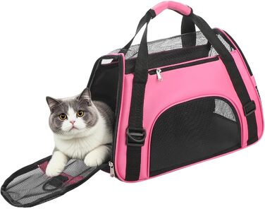 Транспортна сумка для собак та котів: рожева, складна, з регульованим плечовим ременем, 42 x 20 x 25.5 см