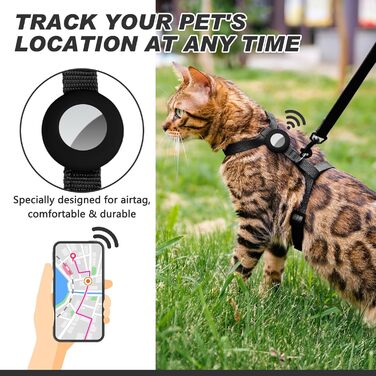 VKPETFR Шлея для котів із повідцем, регульована, з Airtag, проти втечі, легка, м’яка, для прогулянок і подорожей, для маленьких і великих котів