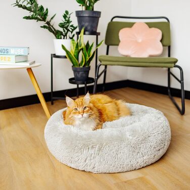 Кругле ліжко для собак та котів, діаметр 60 см, сірого кольору, м'яке, пухнасте, кошик для собак маленьких та середніх порід