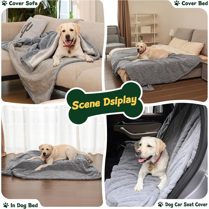 Водонепроникний коврик для собак Baodan, 73x100 см, пральний флісовий коврик для собак - М'який, теплий та пухнастий. Ідеально підходить як коврик для домашніх тварин для ліжка, дивана та софи, (Сірий, 150 x 127 см)