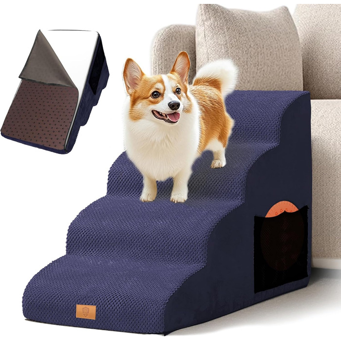 Сходинка для собак Masthome з 4 сходинками, для маленьких собак, з антиковзким покриттям, знімний чохол, для дивану, ліжка