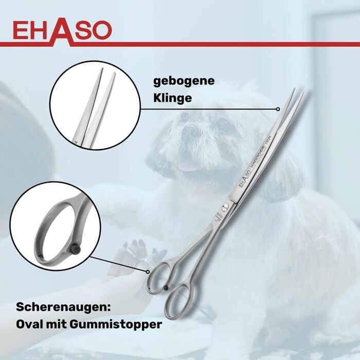 Ножиці для собак EHASO, вигнуті, нержавіючі, 22 см, матові