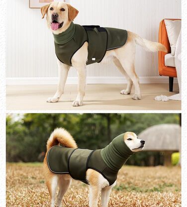 Заспокійлива накидка для собак Yanucy 2-в-1: накидка від тривоги та капюшон для захисту вух. Зменшує страх під час феєрверків та грози. (Зелений, Синій, L)