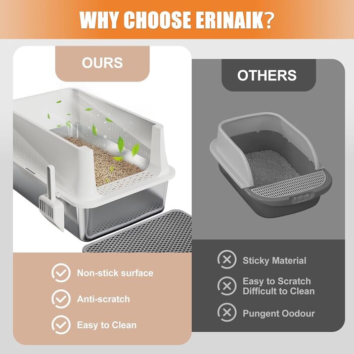 Квітковий горщик Erinaik для котів, нержавіюча сталь, з кришкою, XL, великий, для великих котів, металева, високі бортики (білий)