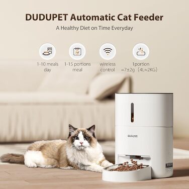 Автоматична годівниця для котів DUDUPET 4 л з Wi-Fi, подвійним живленням, записом голосу, сталевою мискою