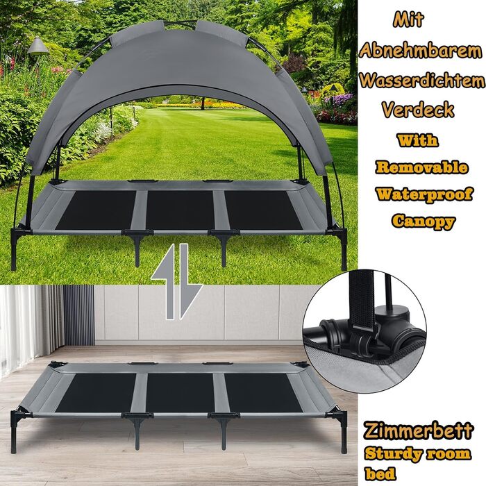 Крісло-ліжко для собак з балдахіном, лежанка для котів та собак, вуличне/домашнє, 76x61x76 см (M) / 122x92x102 см (XL)