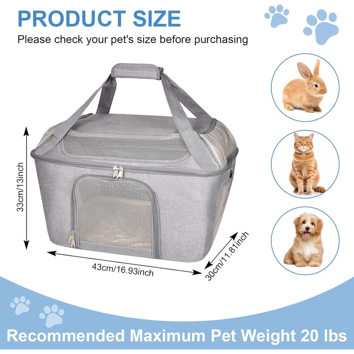 Транспортна переноска для котів та собак, складана переноска-мішок, переноска для тварин з регульованим плечовим ременем, схвалена авіакомпаніями