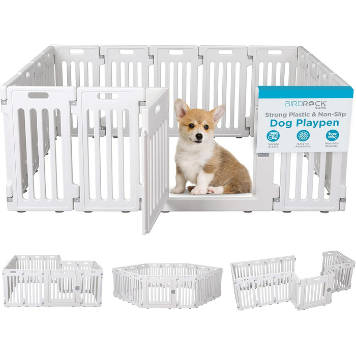 Льох для собак Birdrock Home з 16 панелей, великий, 65 см, білий - безпечний загін для цуценят