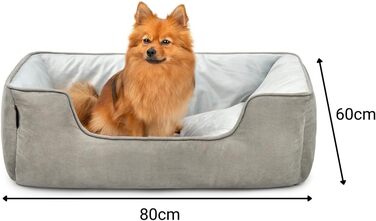Ліжко для собак Lionto 2-в-1 з комфортним входом, м'яке домашнє ліжко для тварин, підходить для собак та котів, 80x60 см, подушка для собак у легкому догляді з ефектом замші, сірий L 80 x W 60 x H 26 см Темно-сірий/Світло-сірий