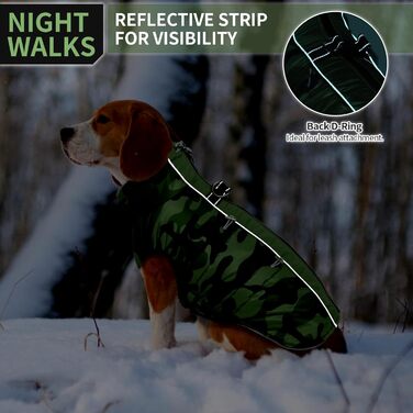 Водонепроникний зимовий одяг для собак, теплий куртка для собак з отвором для шлейки, для малих, середніх та великих собак, військовий камуфляж, з світловідбиваючими смугами, блискавка, XL