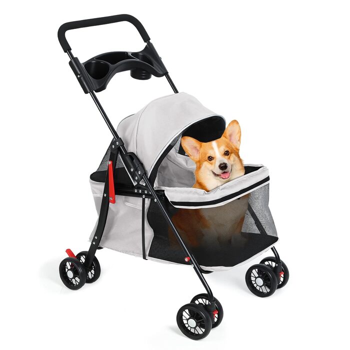 Візок для собак 2 в 1, бугі для собак до 20 кг, 4 пари поворотних коліс на 360°, візок-переноска для собак/кішок з тримачем для напоїв, складаний візок для маленьких/середніх собак та котів (сірий)