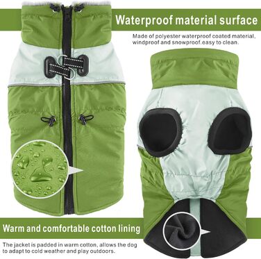 Водонепроникний зимовий одяг для собак Dolahovy: тепла флісова куртка для малих, середніх та великих собак, вєсті з шлейкою (зелений, 2XL)