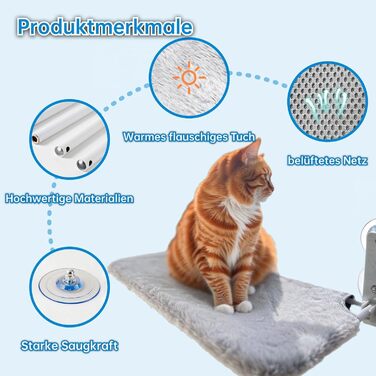 Кішка ліжко на вікно BnbnPup Fensteriege – гамак для котів з міцними присосками до 18 кг, знімний та перевертаний чохол, Fatbar & Stabi (Сірий, L)