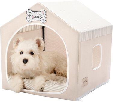 Будка для собак Jiupety, внутрішня, розкладна, для собак 4-9 кг, розмір M, 43x43x43 см, бежева