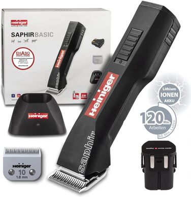 Набір для стрижки собак EHASO HEINIGER Profi Saphir: акумуляторна машинка, насадки, миска (чорний)
