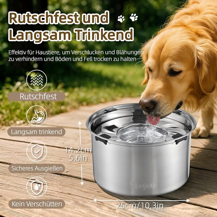 Нержавійна миска для собак великих і середніх порід 5.6л, проти протікання, для води, миска для собак, можна мити в посудомийній машині