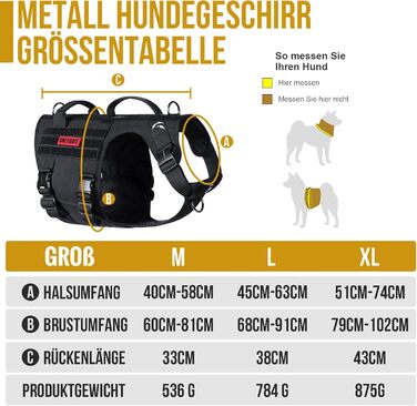 Шлейка для собак OneTigris з металевою пряжкою, тактична шлейка для великих собак, регульована, чорна, M