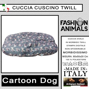 Овальне лежанка для тварин з велюру – м'яке ліжко для собак та котів. Лежанка з принтом Animalier, Made in Italy (для мопсів)