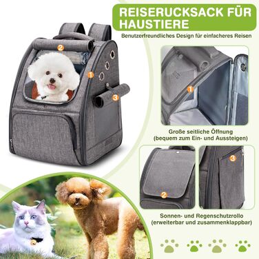 ALLSOPETS Рюкзак-переноска для собак і котів, складаний, дихаючий, з сонцезахистом, графітово-сірий, для подорожей, кемпінгу, прогулянок