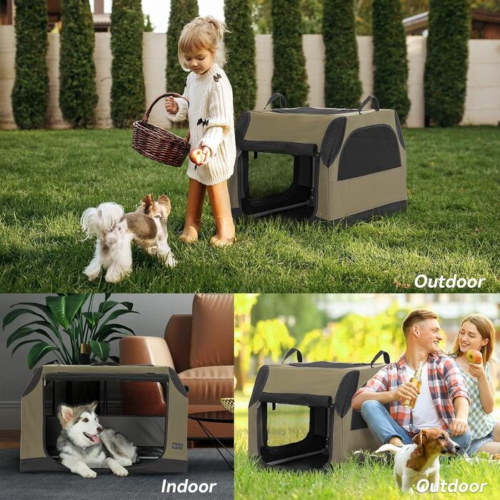 PETSFIT Кія для собак, переноска для автомобіля та дому, складна, для багажника/заднього сидіння, регульований чохол & посилена сітка, переноска для собак, з замком-блискавкою, M (S:61x46x43 см, армійний зелений)
