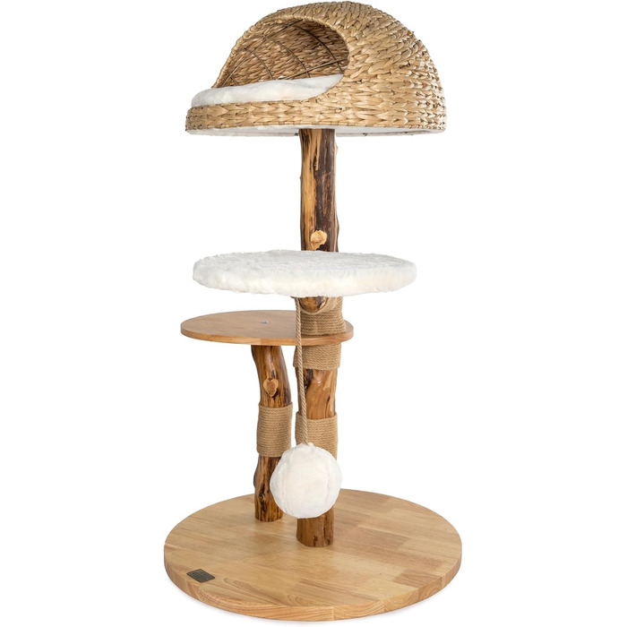 Драбинка для котів Bontoy Stella з дерева, 109 см: міцна, з великим лежанкою та іграшкою, 2 сходинки