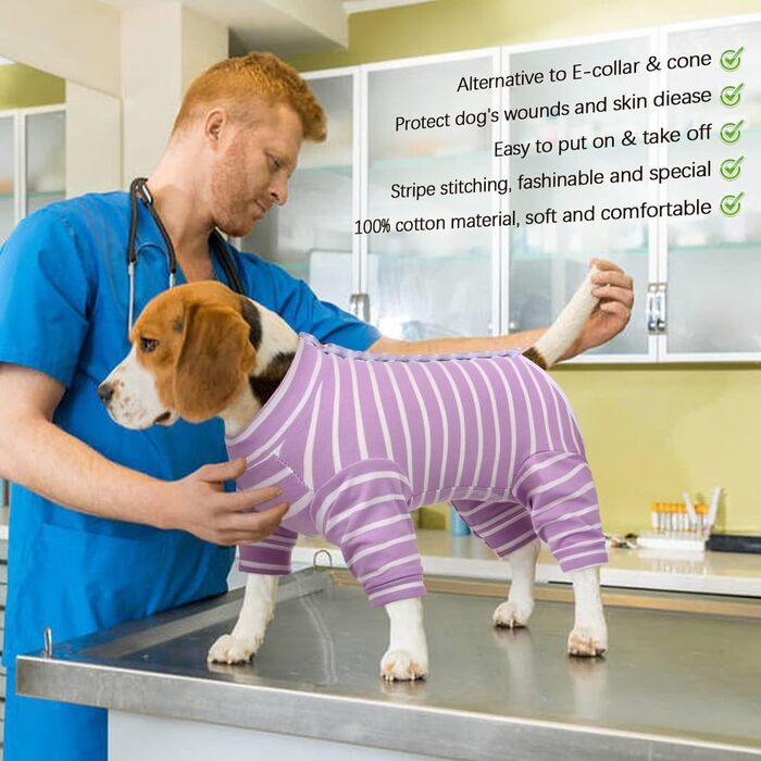 Піжама для собак після операції Kuoser, для собак після кастрації, післяопераційна піжама для собак, для малих та середніх собак та котів (M, фіолетовий)