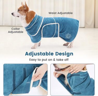 Рушник для собак PETTOM, блакитний, розмір M, мікрофібра, з клямками