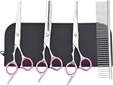 Набір професійних ножиць для собак з нержавіючої сталі - для всіх порід - з ножицями для фінальної обробки, гребінцем та ганчіркою - сріблястий Model4101328