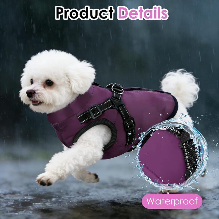 Водонепроникний собачий плащ з ніжками, теплий зимовий плащ для собак, куртка для собак з отвором для шлейки, середній розмір (Lila M)