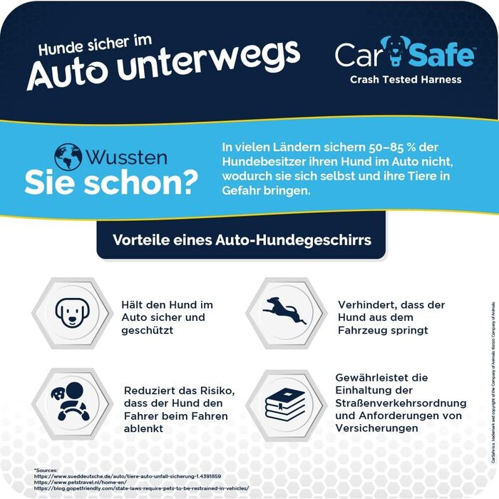 Автомобільна шлея для собак CarSafe L, безпечна та законна, для великих порід, відповідає ПДР