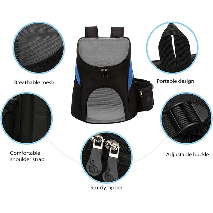 Рюкзак для тварин Lucasng з дихаючої сітки, з блискавкою зверху, для собак та котів, подвійна плечова сумка, легкий, регульований, переноска для котів та собак (Чорний/Червоний, S)