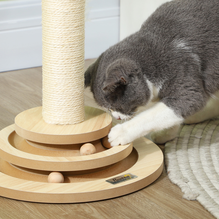 Кігтеточка PawHut 4-в-1, кігтеточка 49 см, кігтеточка Sisal Cat з ігровим м'ячем, кігтеточка для кішок для котів, меблі для дряпання кішок, кімнатна, дуб | Аосом