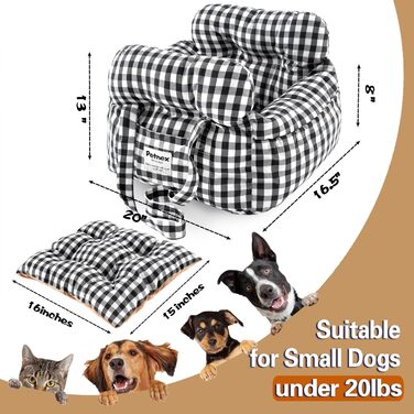 Автокрісло для собак маленьких порід, переноска для цуценят, автосидіння для тварин з великою кишенею, автокрісло для собак, яке можна прати в машині (Чорно-білий клітка)