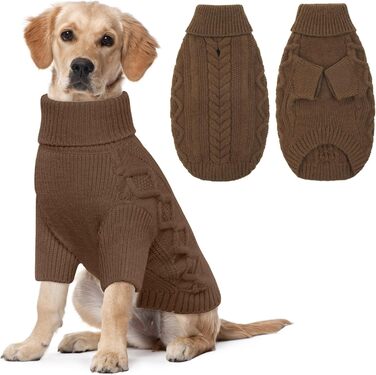 Теплий зимовий пуловер для собак Lelepet з коміром-гетром, коричневий, XL