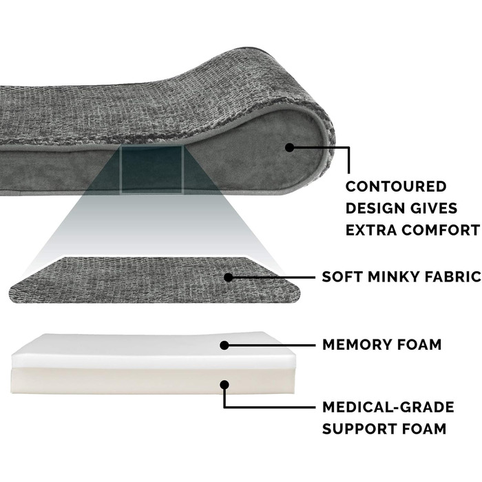 Крісло-лежанка для собак Furhaven Minky, з піною з пам'яті, плюшем та велюром, знімний, пральний чохол, сірий, розмір L (91 x 61 x 6 см)
