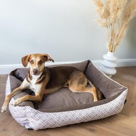 М'яке собаче ліжко Otto 80x60 см, коричневе. Знімна та пральна наволочка. Ліжко-кошик для собак середніх порід.