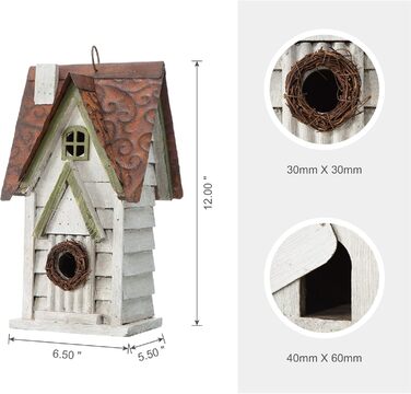 Пташиний будиночок Glitzhome GH90086 з дерева, підвісний, білий