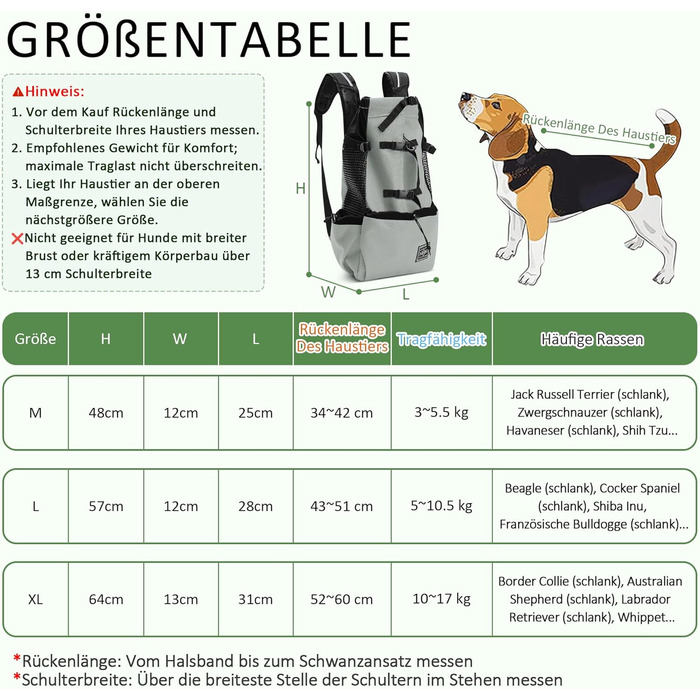 Рюкзак-переноска для собак ALLSOPETS, регульований, сірий шалфей, L