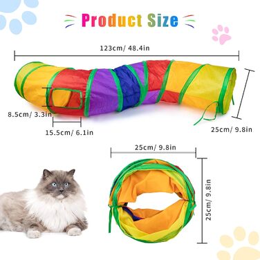 Туннель для котів, іграшка-труба, складаний, для кошенят, цуценят, кроликів, в приміщенні та на вулиці (S-Colorful, Colorful-S)