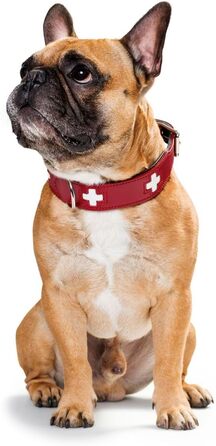 Шкіряний нашийник для собак HUNTER SWISS, червоний/чорний, з швейцарським хрестом, розмір S-M (42 см), преміум-якість