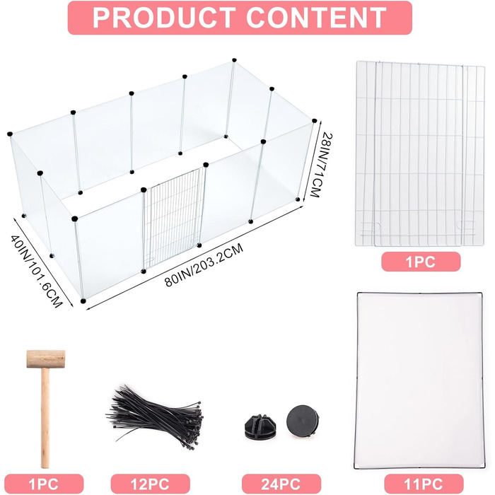 Клітка-загін для дрібних тварин Brian & Dany, 12 панелей, 203 x 101 x 71 см, вольєр для кроликів, цуценят, морських свинок